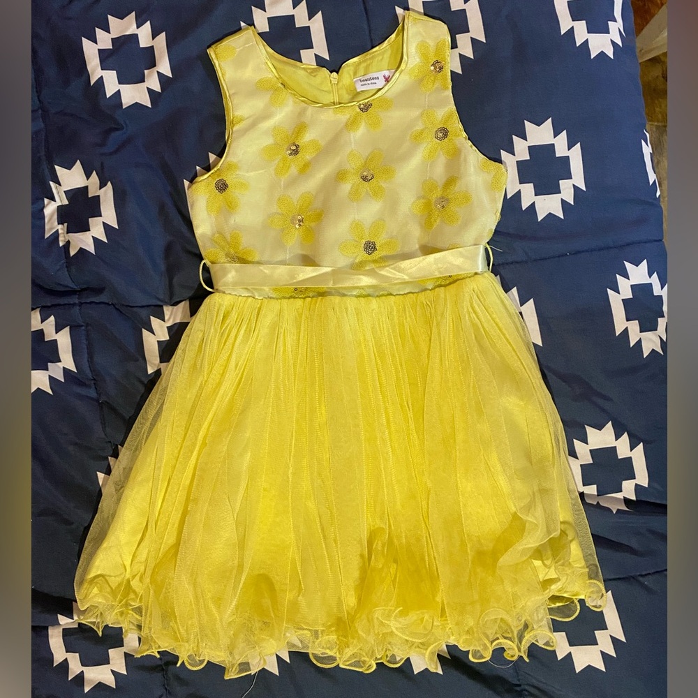 Yellow Floral Tulle Spring Dress